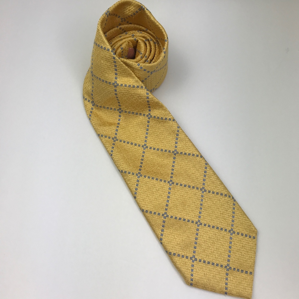 PINK Thomas Pink Men's Tie 100% Silk Gold & Blue